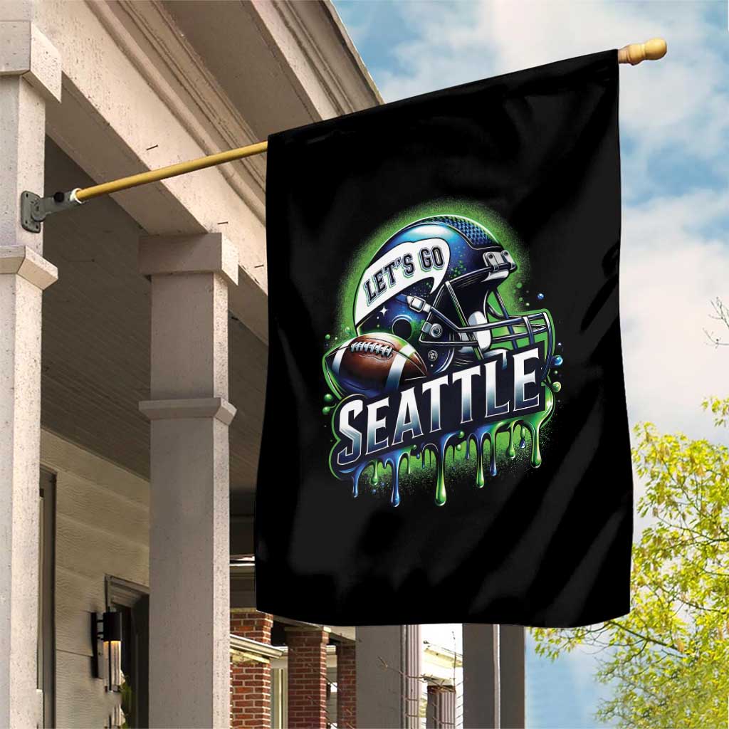 Lets Go Seattle Athletic Helmet Dripping Style Graphic Garden Flag Game Day Sports Fan