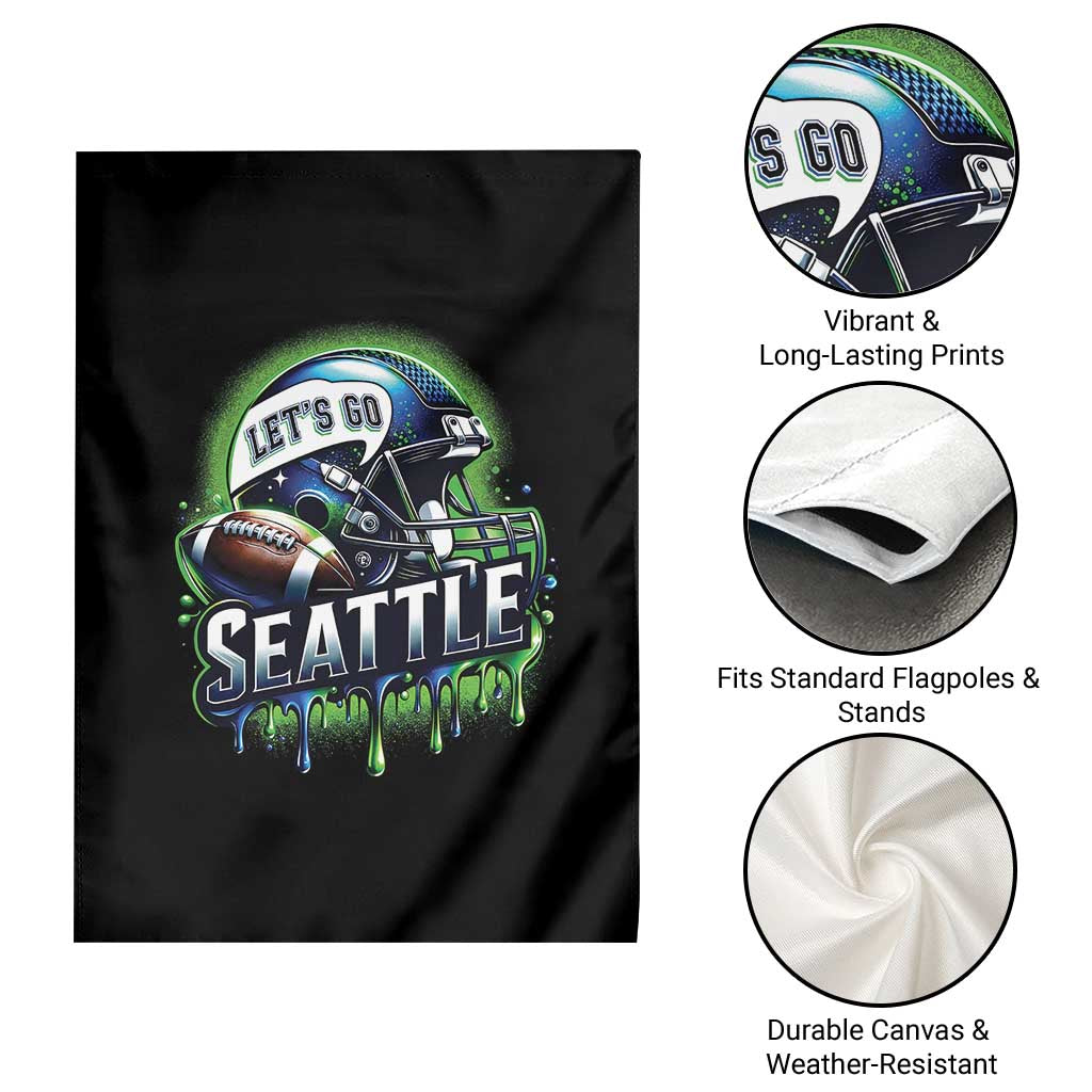 Lets Go Seattle Athletic Helmet Dripping Style Graphic Garden Flag Game Day Sports Fan