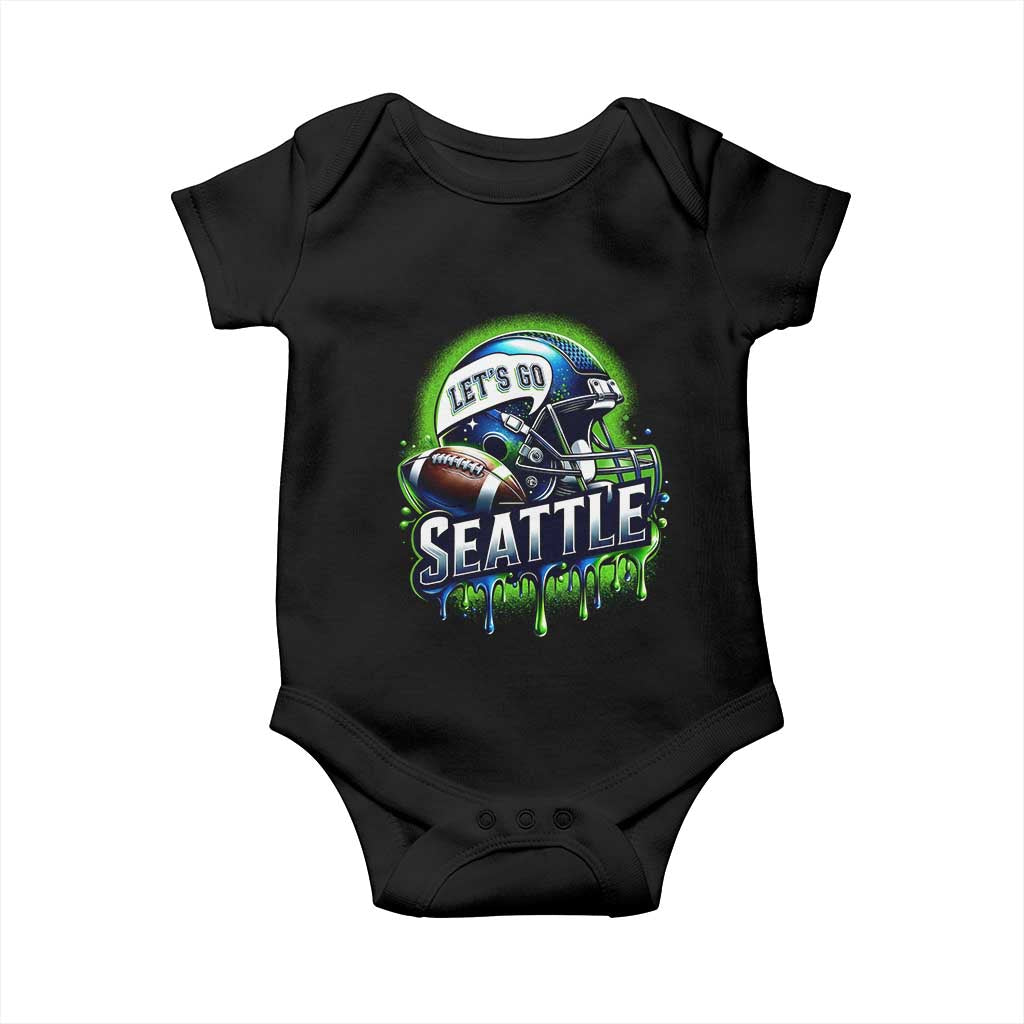 Lets Go Seattle Athletic Helmet Dripping Style Graphic Baby Onesie Game Day Sports Fan TS02 Black Print Your Wear