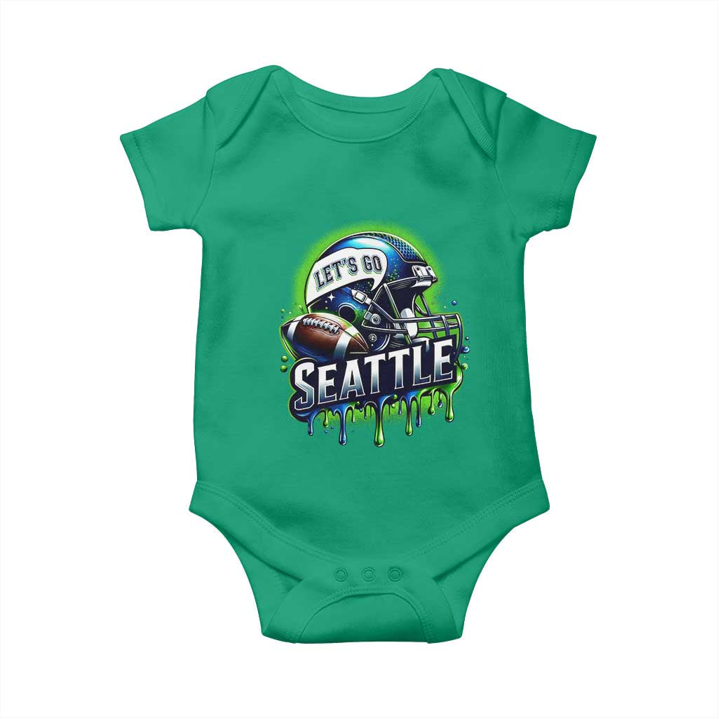 Lets Go Seattle Athletic Helmet Dripping Style Graphic Baby Onesie Game Day Sports Fan