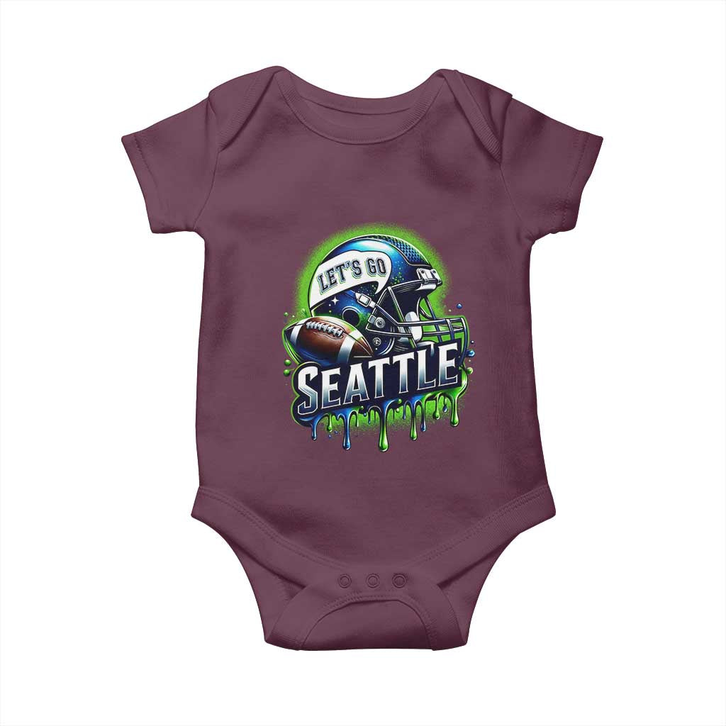 Lets Go Seattle Athletic Helmet Dripping Style Graphic Baby Onesie Game Day Sports Fan