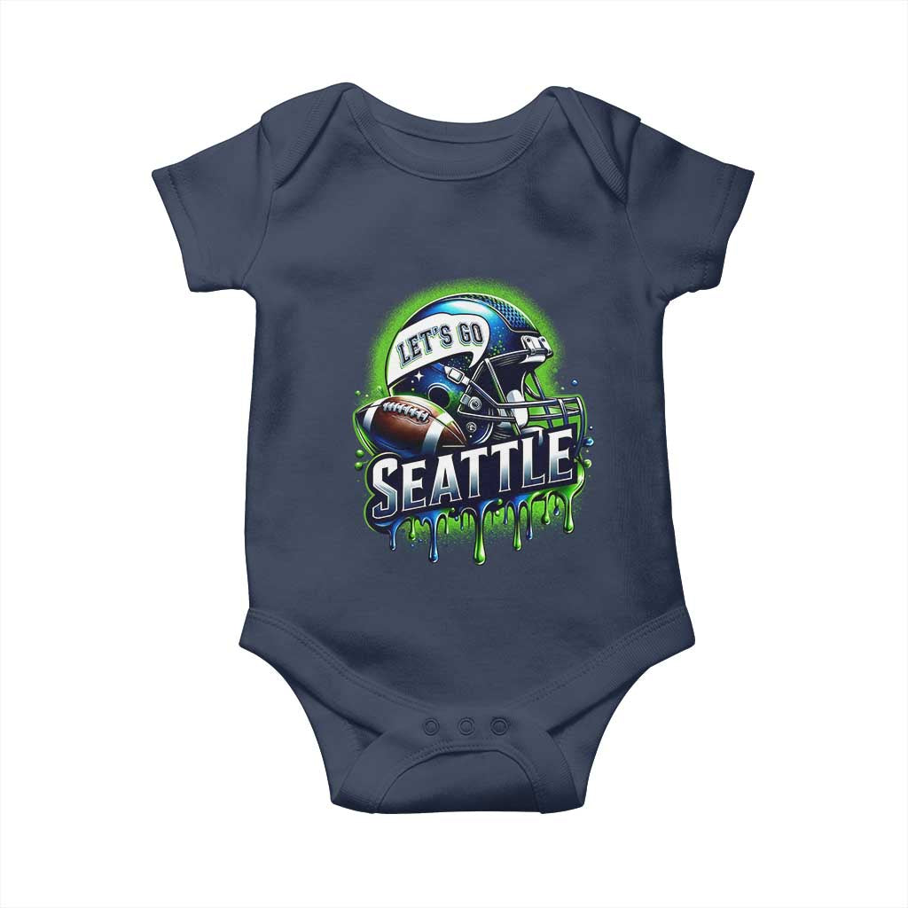 Lets Go Seattle Athletic Helmet Dripping Style Graphic Baby Onesie Game Day Sports Fan