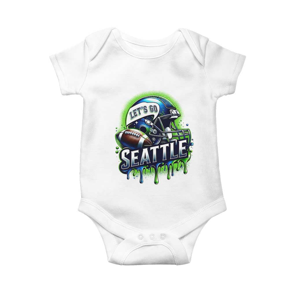 Lets Go Seattle Athletic Helmet Dripping Style Graphic Baby Onesie Game Day Sports Fan