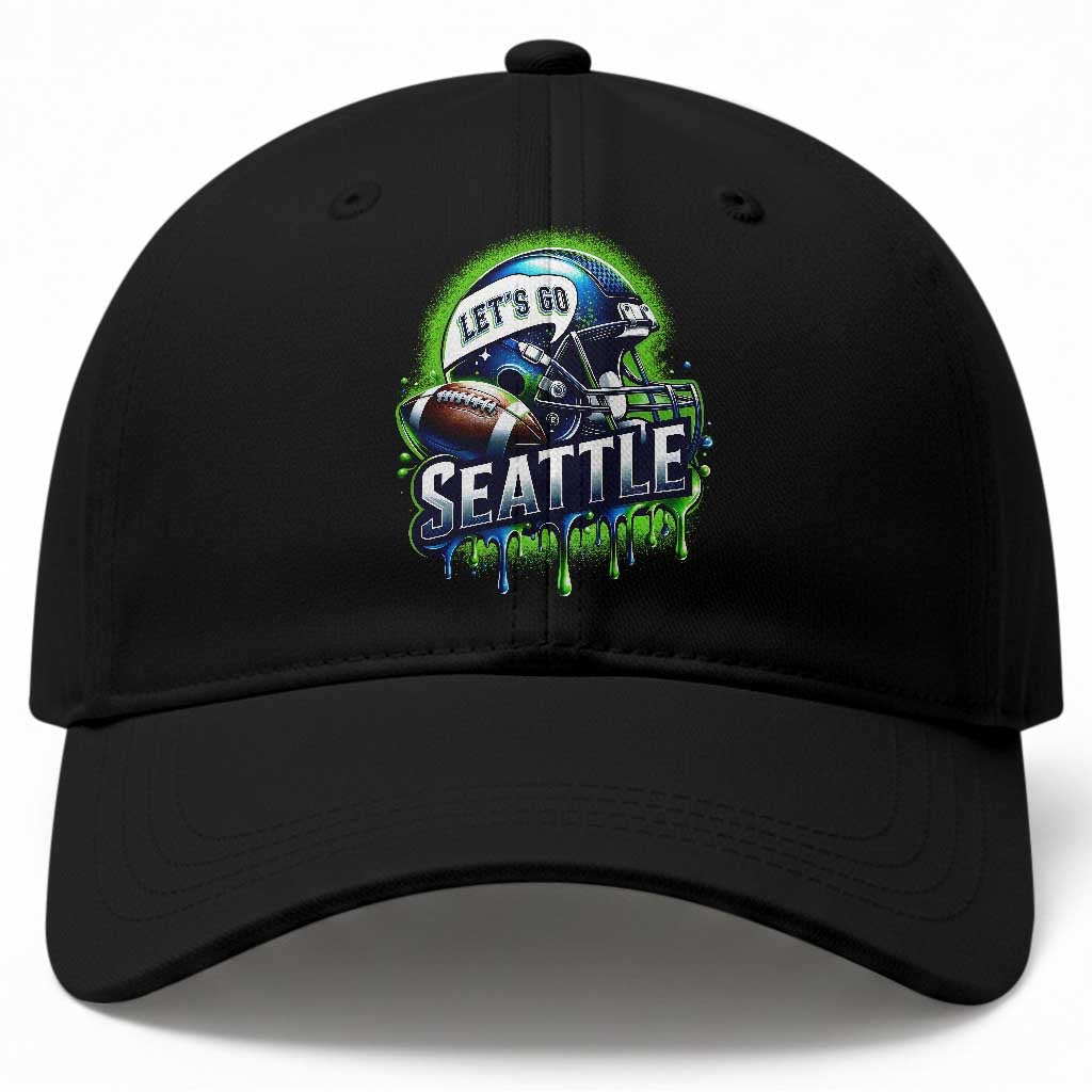 Lets Go Seattle Athletic Helmet Dripping Style Graphic Baseball Cap Game Day Sports Fan TS02 Print Your Wear