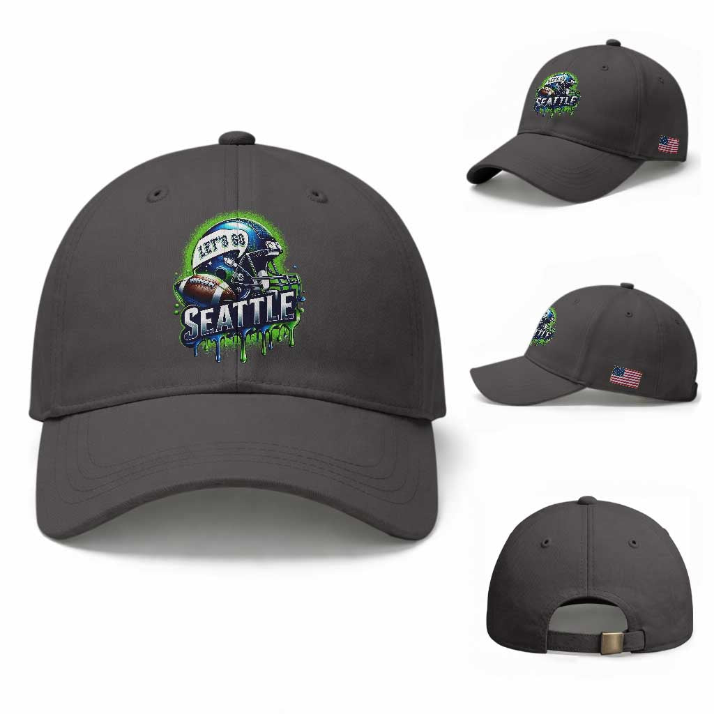Lets Go Seattle Athletic Helmet Dripping Style Graphic Baseball Cap Game Day Sports Fan