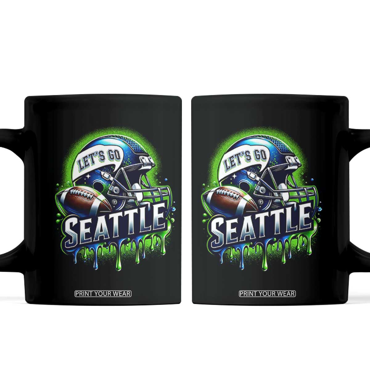 Lets Go Seattle Athletic Helmet Dripping Style Graphic Coffee Mug Game Day Sports Fan TS02 Black Print Your Wear