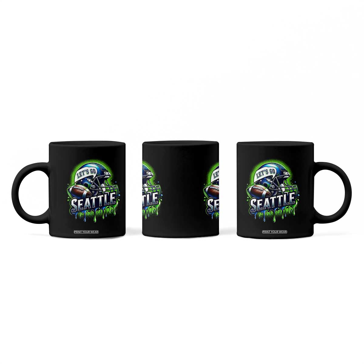 Lets Go Seattle Athletic Helmet Dripping Style Graphic Coffee Mug Game Day Sports Fan
