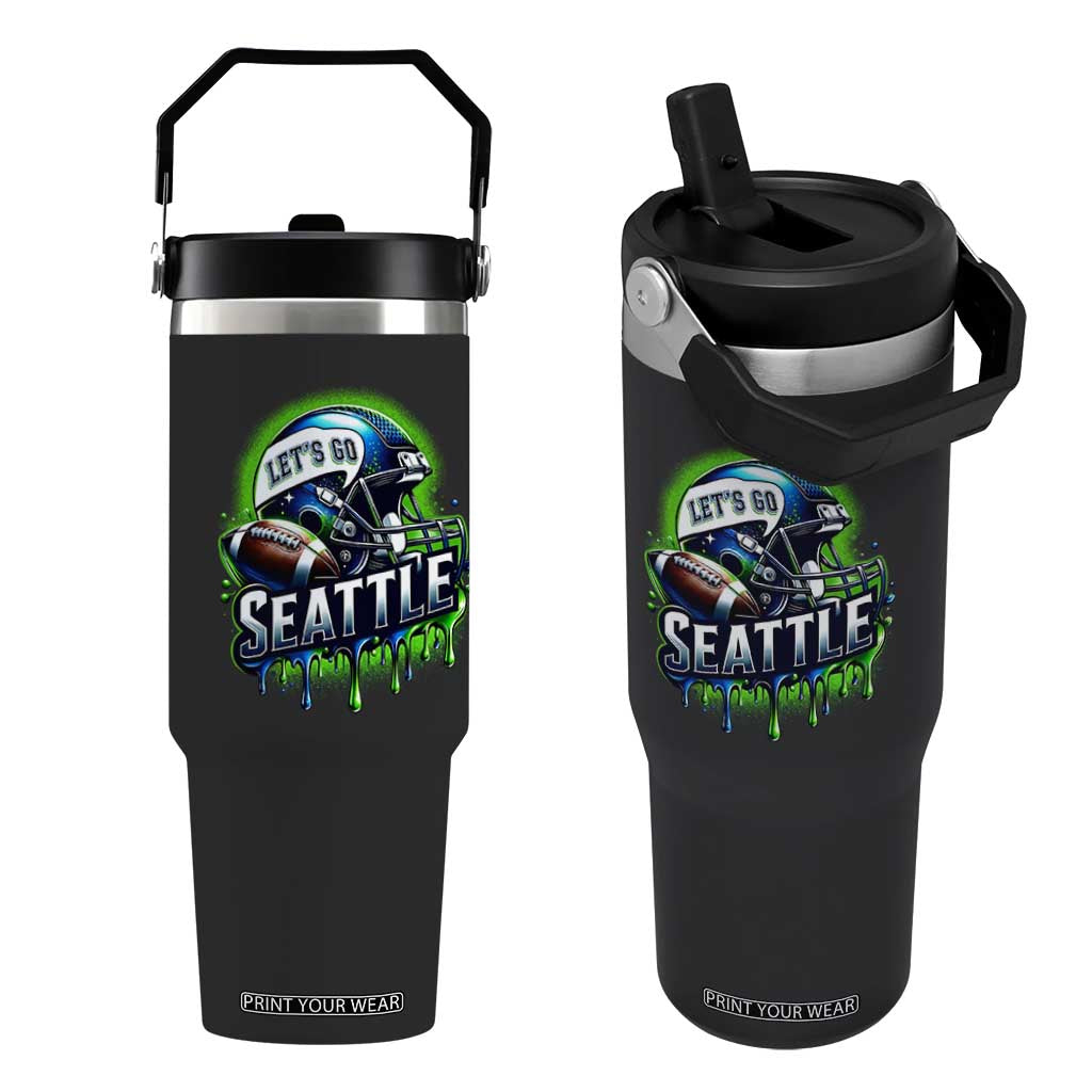 Lets Go Seattle Athletic Helmet Dripping Style Graphic Flip Straw Tumbler Game Day Sports Fan TS02 One Size: 30 oz Black Print Your Wear