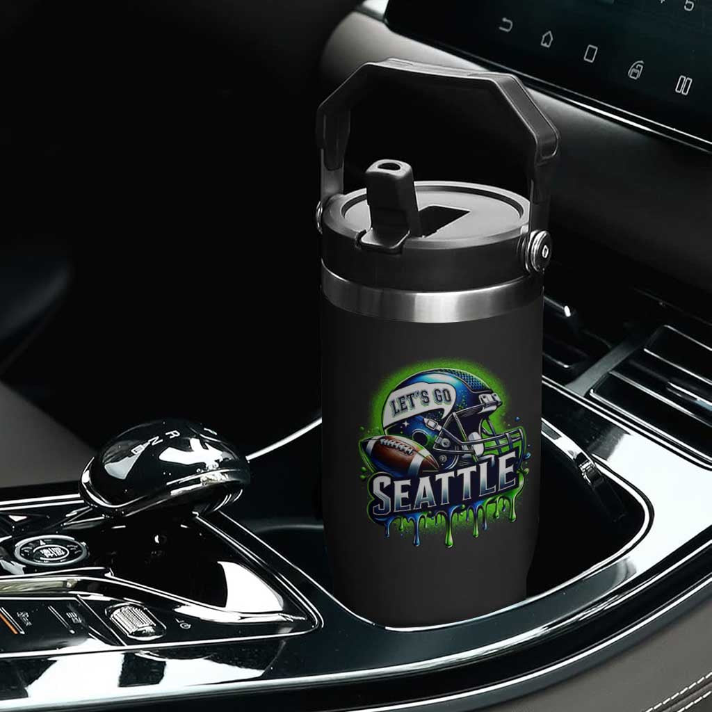 Lets Go Seattle Athletic Helmet Dripping Style Graphic Flip Straw Tumbler Game Day Sports Fan