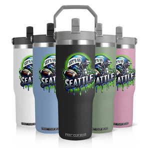 Lets Go Seattle Athletic Helmet Dripping Style Graphic Flip Straw Tumbler Game Day Sports Fan
