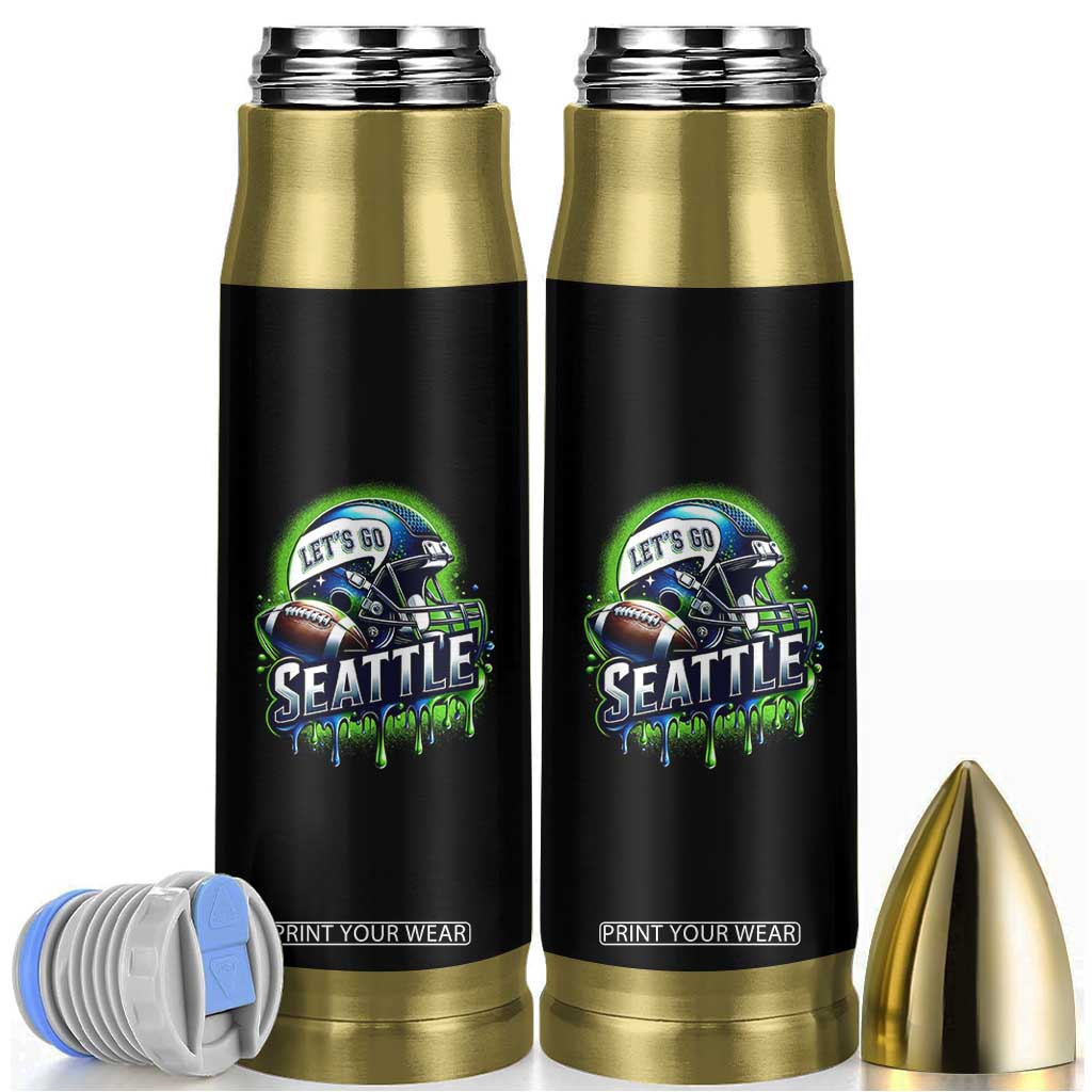 Lets Go Seattle Athletic Helmet Dripping Style Graphic Bullet Tumbler Game Day Sports Fan TS02 Black Print Your Wear