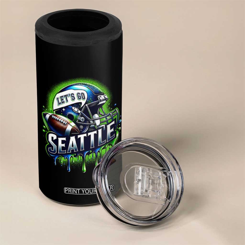 Lets Go Seattle Athletic Helmet Dripping Style Graphic 4 in 1 Can Cooler Tumbler Game Day Sports Fan