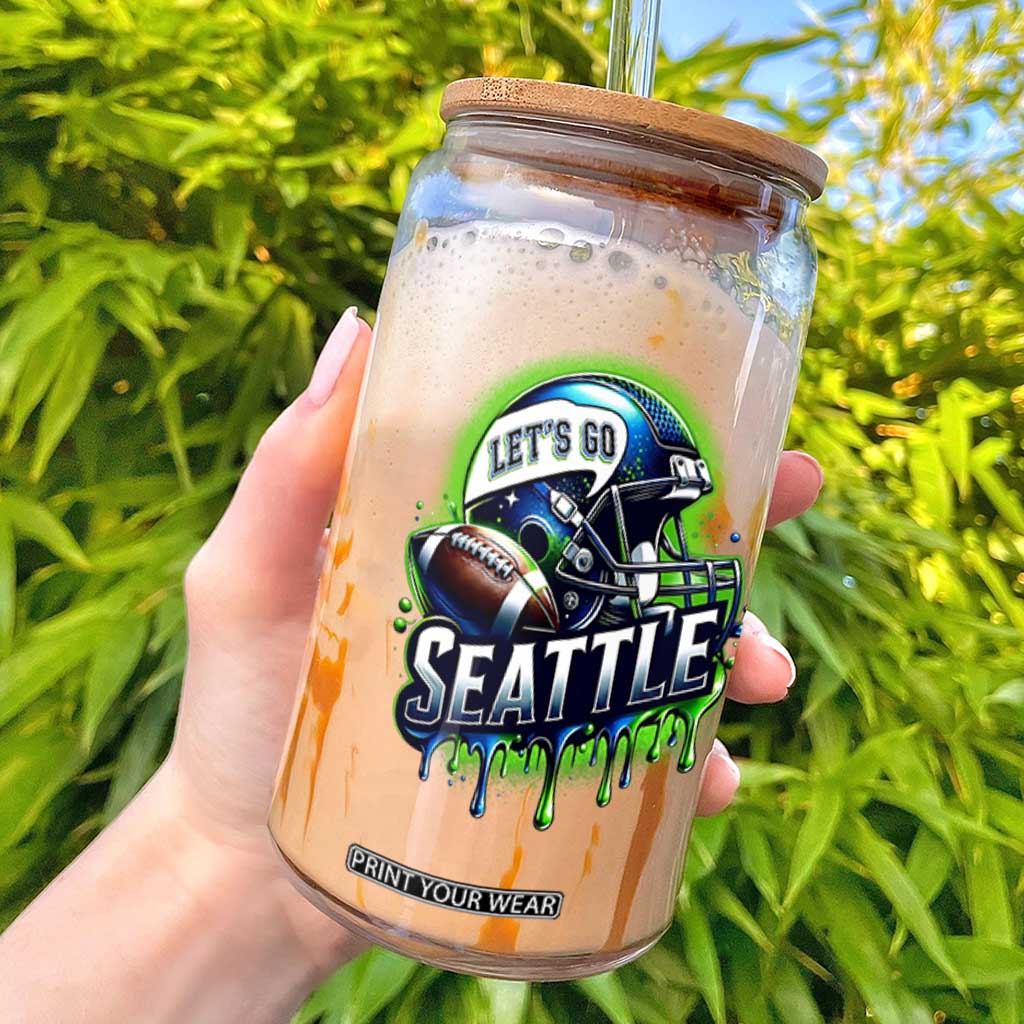 Lets Go Seattle Athletic Helmet Dripping Style Graphic Glass Can Game Day Sports Fan TS02 Black Print Your Wear