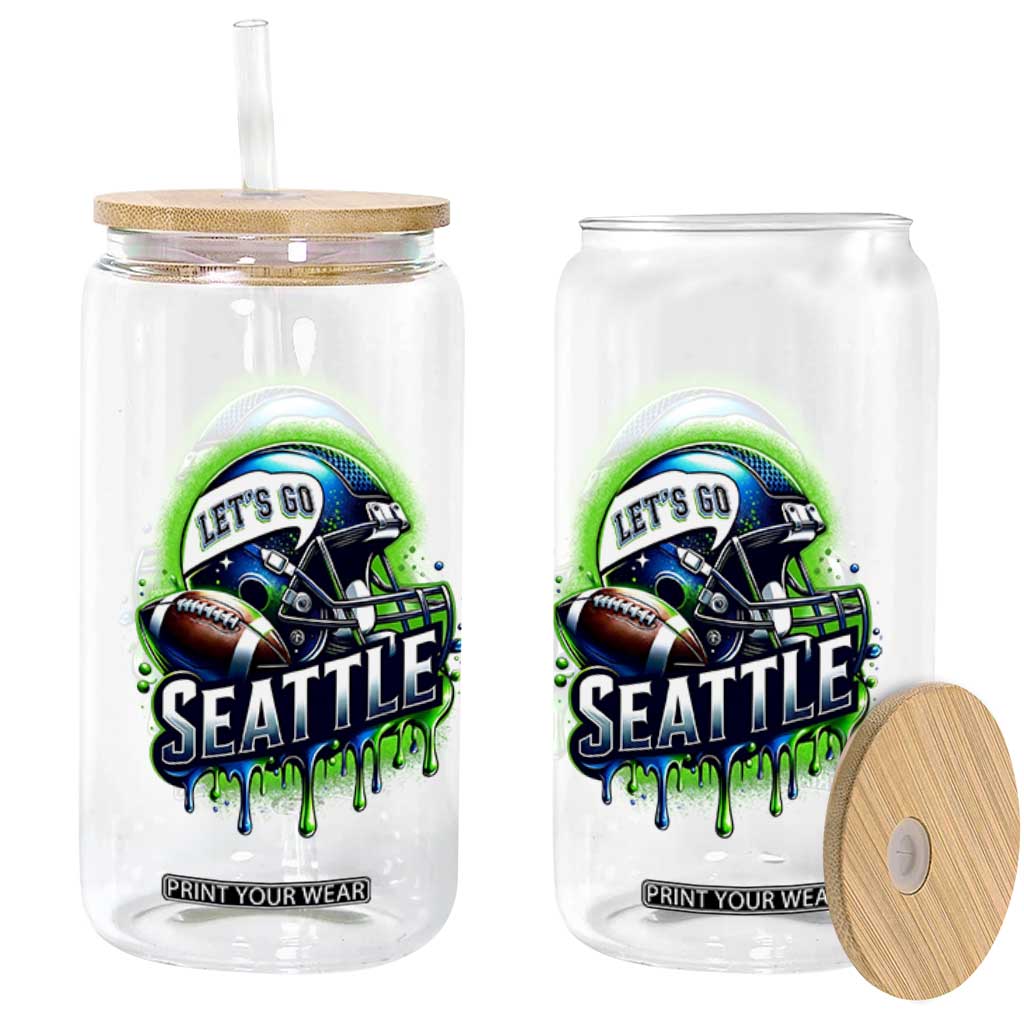 Lets Go Seattle Athletic Helmet Dripping Style Graphic Glass Can Game Day Sports Fan