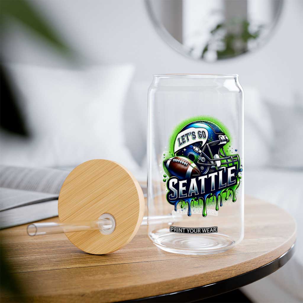 Lets Go Seattle Athletic Helmet Dripping Style Graphic Glass Can Game Day Sports Fan