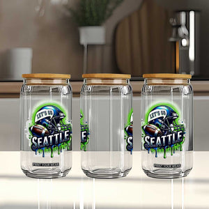 Lets Go Seattle Athletic Helmet Dripping Style Graphic Glass Can Game Day Sports Fan