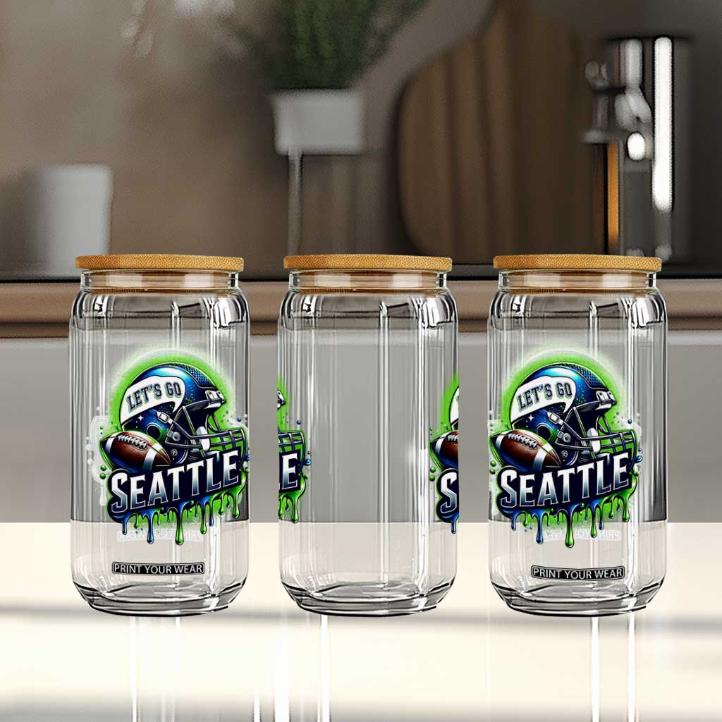 Lets Go Seattle Athletic Helmet Dripping Style Graphic Glass Can Game Day Sports Fan