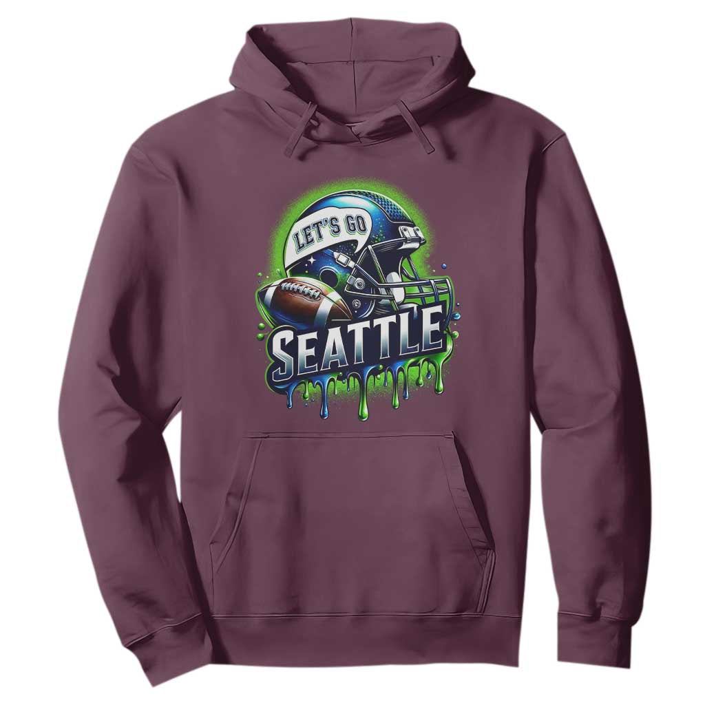 Lets Go Seattle Athletic Helmet Dripping Style Graphic Hoodie Game Day Sports Fan
