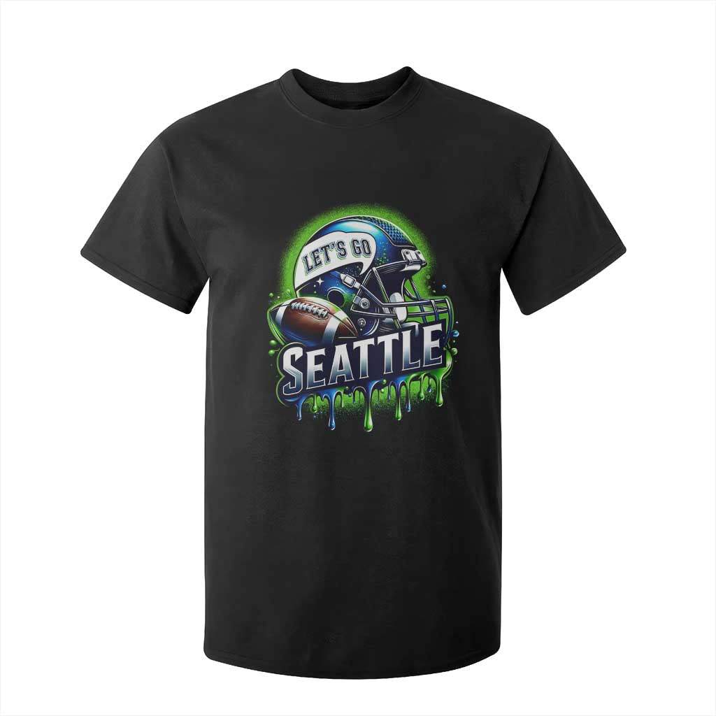 Lets Go Seattle Athletic Helmet Dripping Style Graphic T Shirt For Kid Game Day Sports Fan TS02 Black Print Your Wear