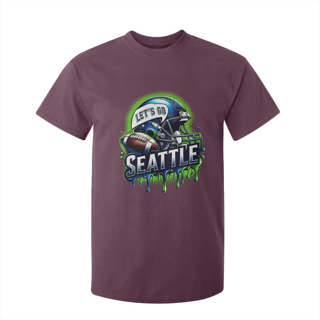 Lets Go Seattle Athletic Helmet Dripping Style Graphic T Shirt For Kid Game Day Sports Fan