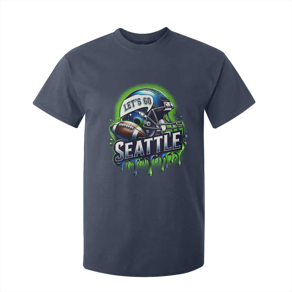 Lets Go Seattle Athletic Helmet Dripping Style Graphic T Shirt For Kid Game Day Sports Fan
