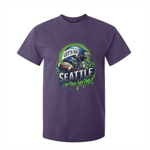 Lets Go Seattle Athletic Helmet Dripping Style Graphic T Shirt For Kid Game Day Sports Fan
