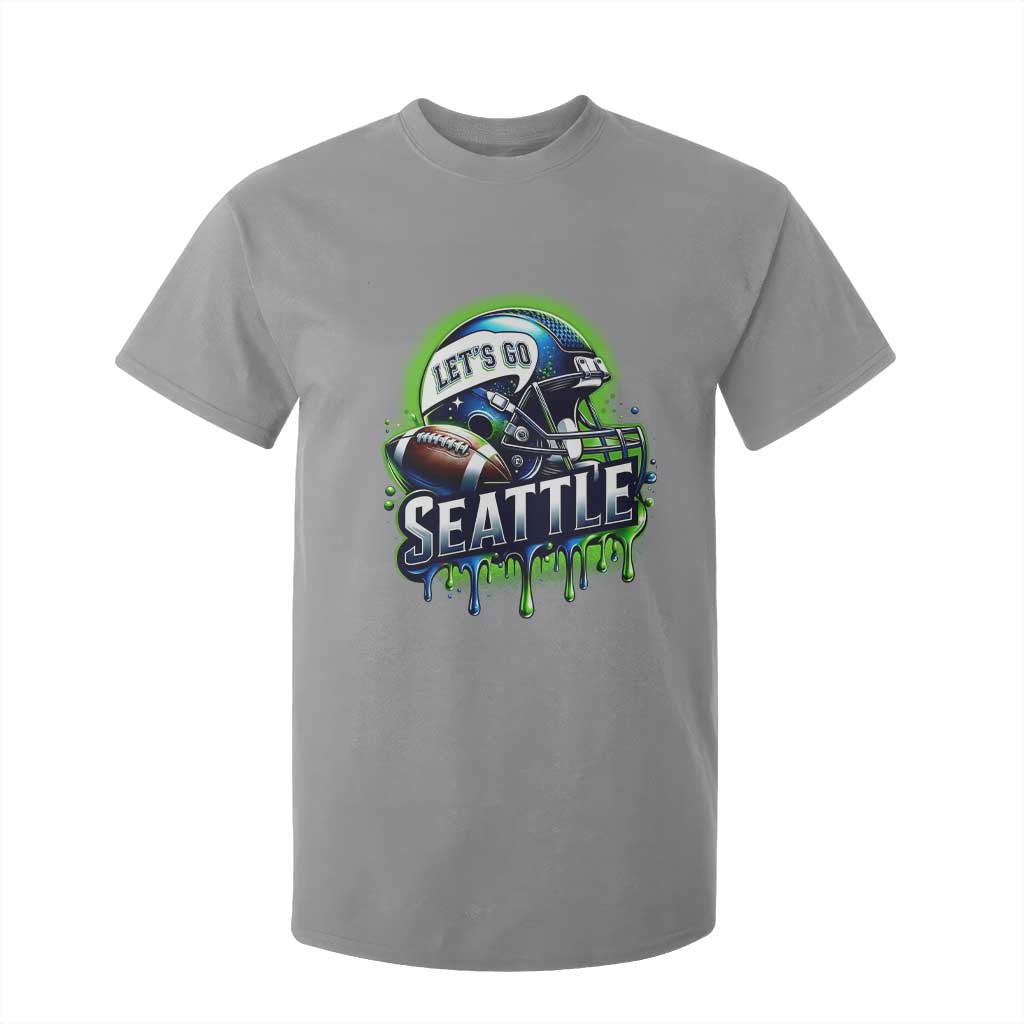 Lets Go Seattle Athletic Helmet Dripping Style Graphic T Shirt For Kid Game Day Sports Fan