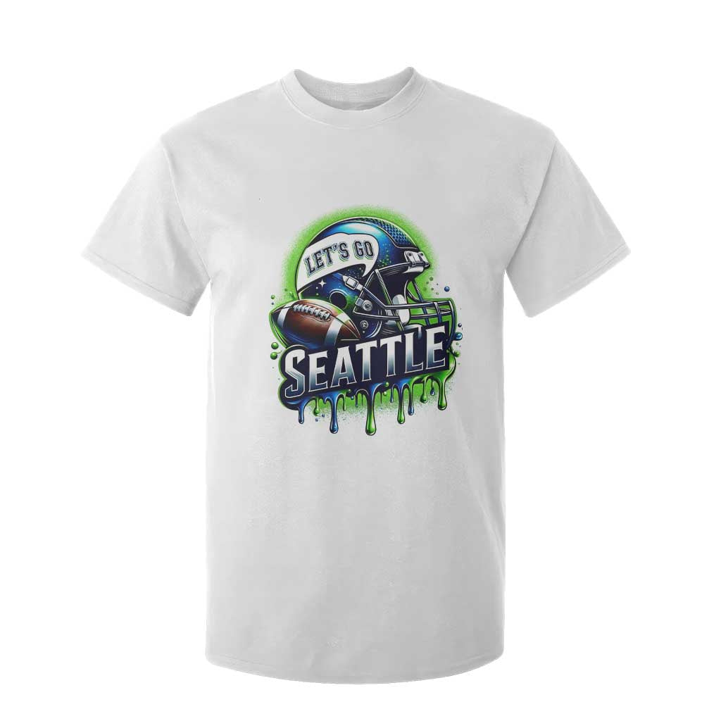 Lets Go Seattle Athletic Helmet Dripping Style Graphic T Shirt For Kid Game Day Sports Fan
