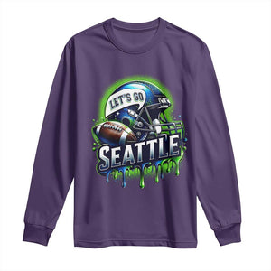Lets Go Seattle Athletic Helmet Dripping Style Graphic Long Sleeve Shirt Game Day Sports Fan