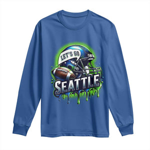 Lets Go Seattle Athletic Helmet Dripping Style Graphic Long Sleeve Shirt Game Day Sports Fan