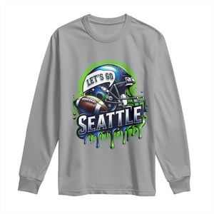 Lets Go Seattle Athletic Helmet Dripping Style Graphic Long Sleeve Shirt Game Day Sports Fan