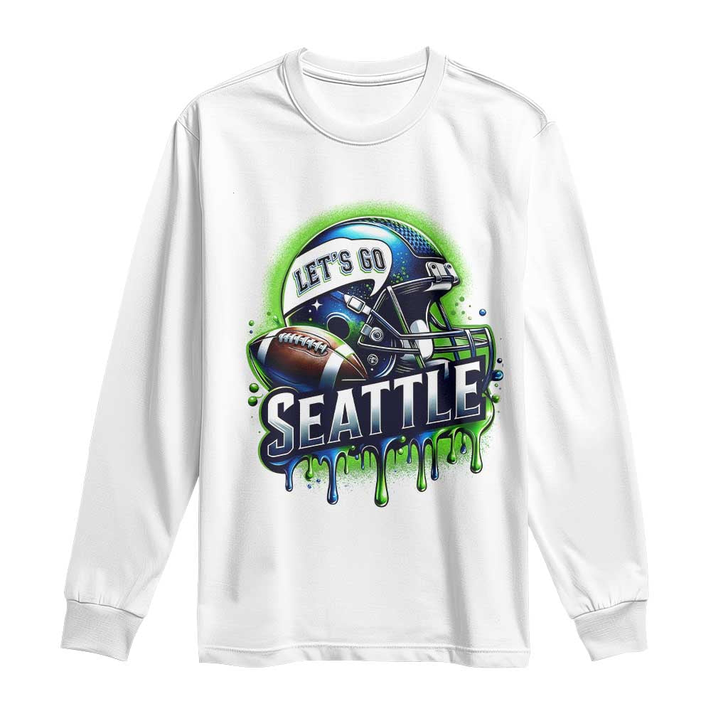 Lets Go Seattle Athletic Helmet Dripping Style Graphic Long Sleeve Shirt Game Day Sports Fan