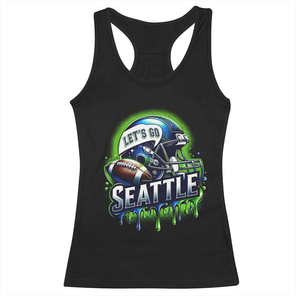 Lets Go Seattle Athletic Helmet Dripping Style Graphic Racerback Tank Top Game Day Sports Fan TS02 Black Print Your Wear