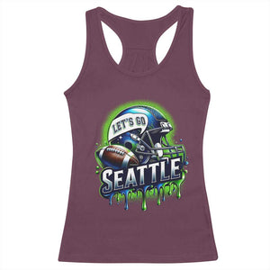 Lets Go Seattle Athletic Helmet Dripping Style Graphic Racerback Tank Top Game Day Sports Fan