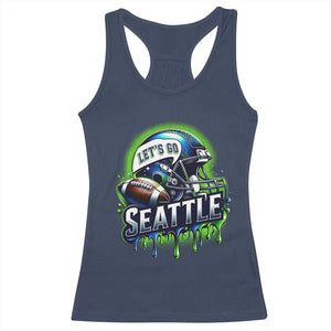 Lets Go Seattle Athletic Helmet Dripping Style Graphic Racerback Tank Top Game Day Sports Fan