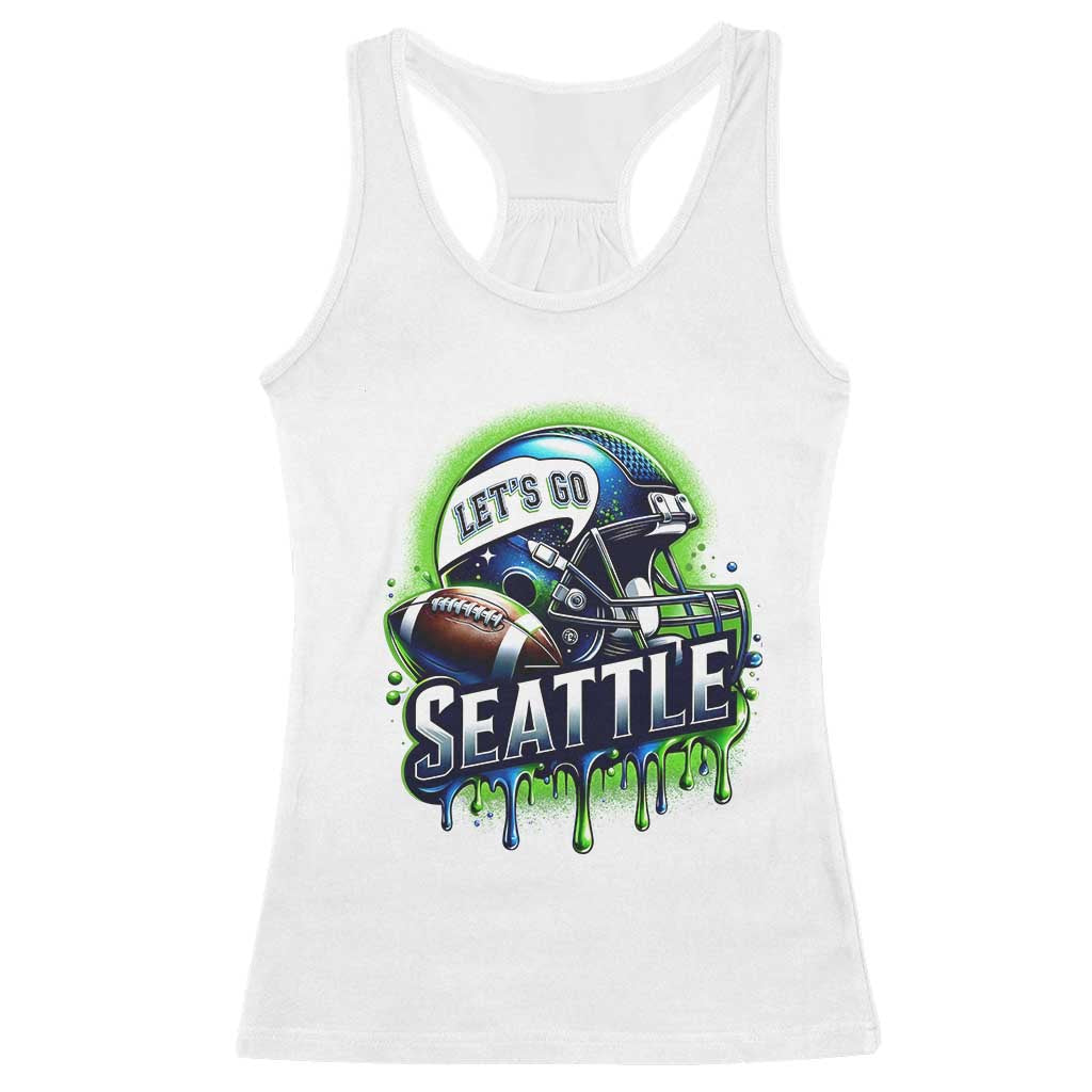 Lets Go Seattle Athletic Helmet Dripping Style Graphic Racerback Tank Top Game Day Sports Fan