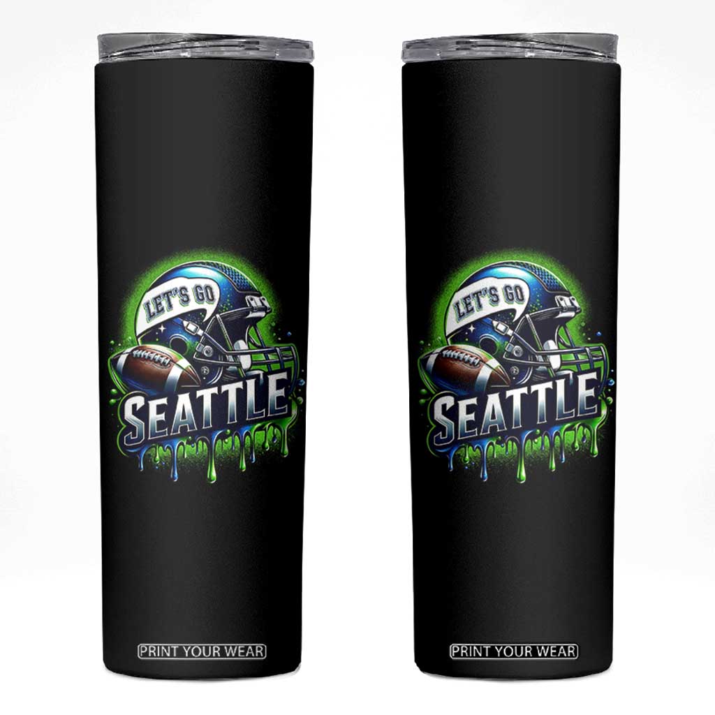 Lets Go Seattle Athletic Helmet Dripping Style Graphic Skinny Tumbler Game Day Sports Fan TS02 Black Print Your Wear