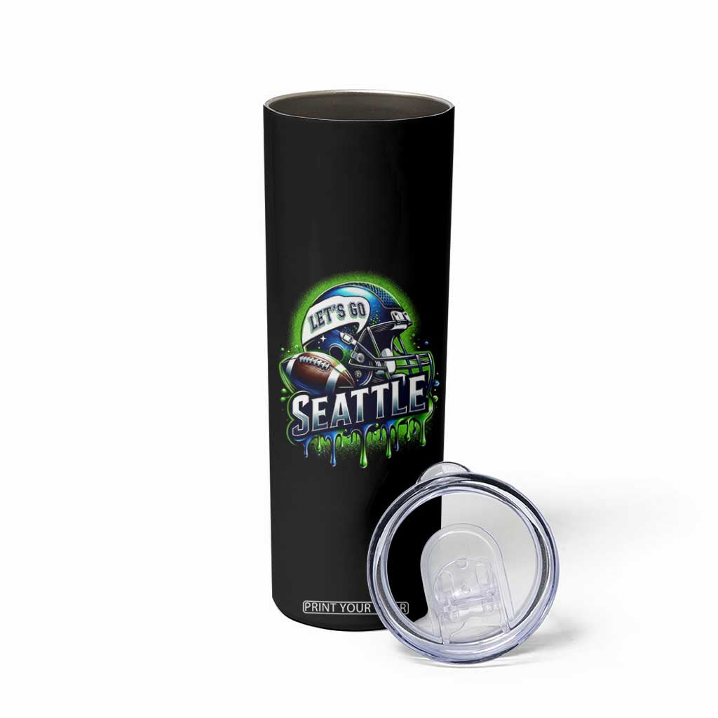Lets Go Seattle Athletic Helmet Dripping Style Graphic Skinny Tumbler Game Day Sports Fan