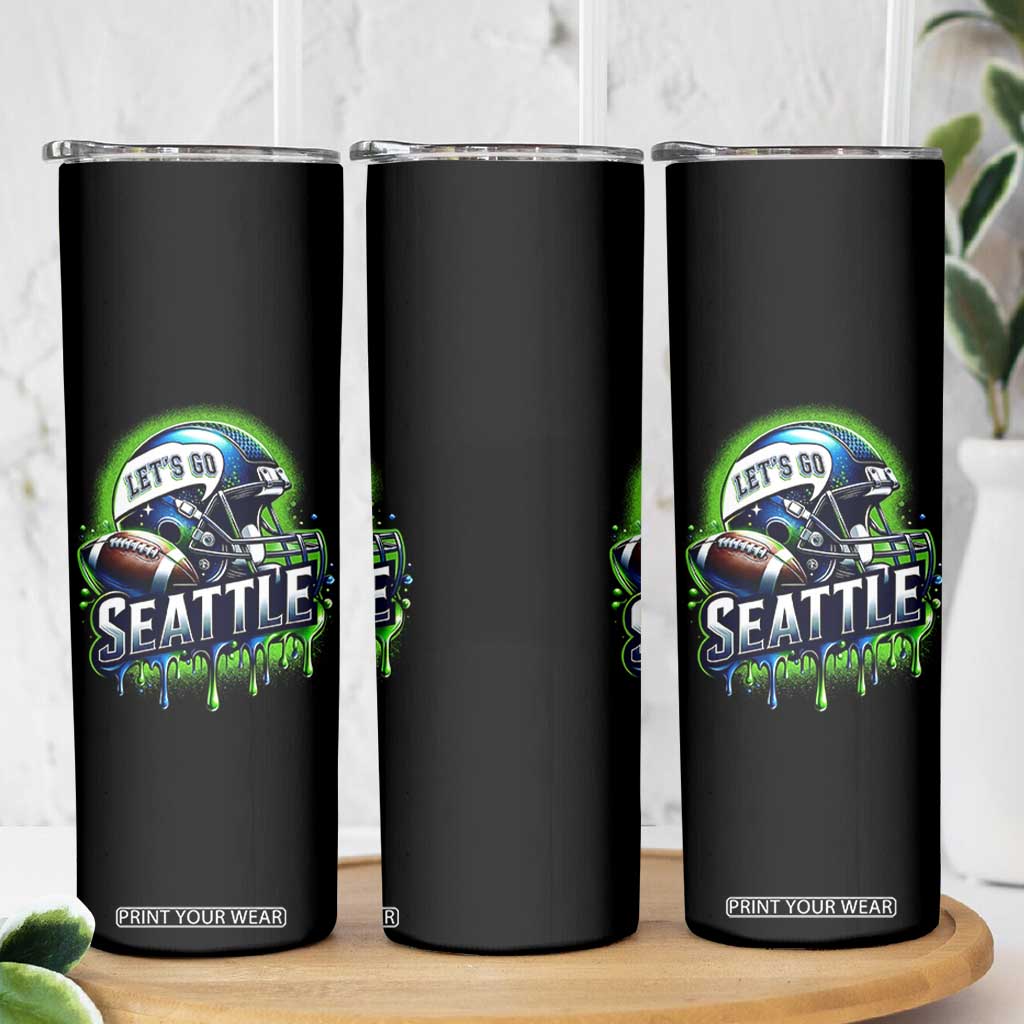 Lets Go Seattle Athletic Helmet Dripping Style Graphic Skinny Tumbler Game Day Sports Fan