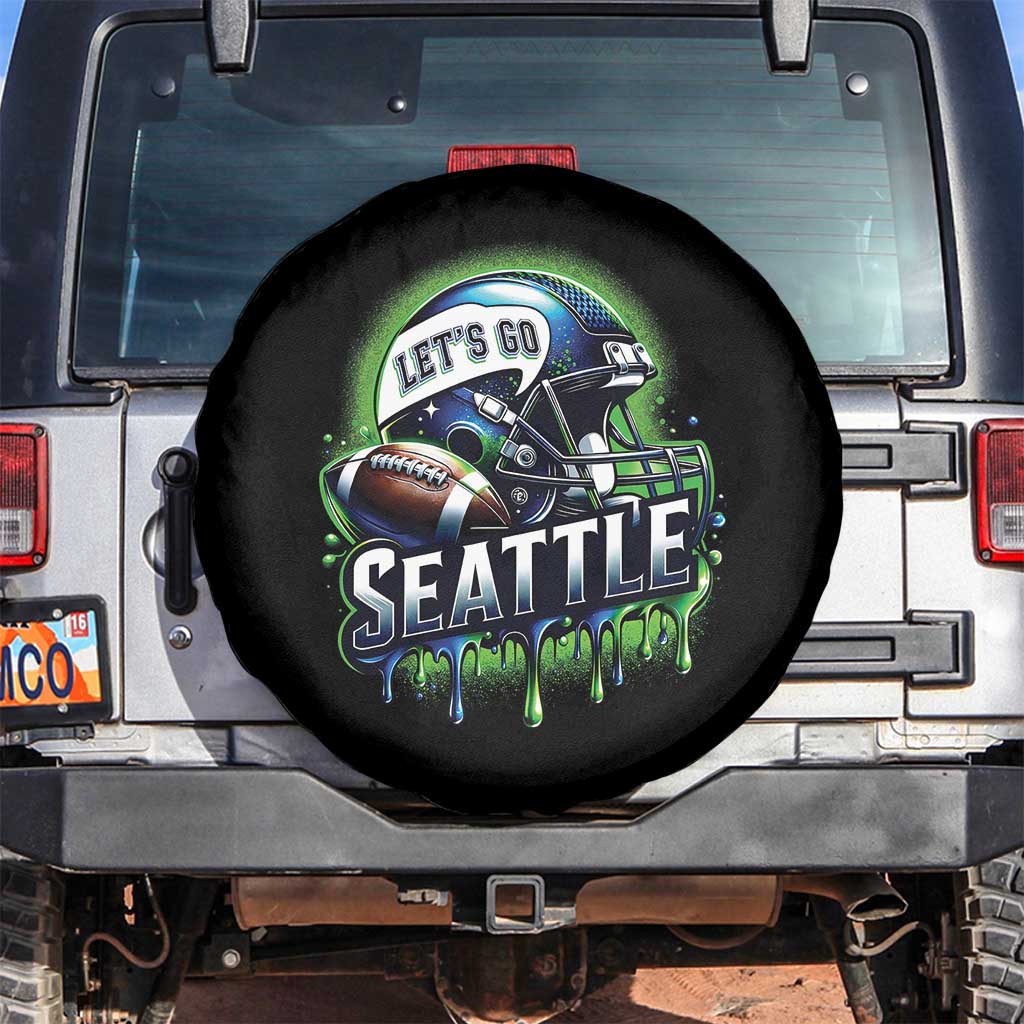 Lets Go Seattle Athletic Helmet Dripping Style Graphic Spare Tire Cover Game Day Sports Fan