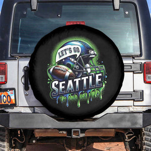 Lets Go Seattle Athletic Helmet Dripping Style Graphic Spare Tire Cover Game Day Sports Fan