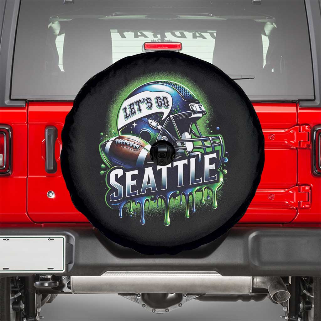 Lets Go Seattle Athletic Helmet Dripping Style Graphic Spare Tire Cover Game Day Sports Fan