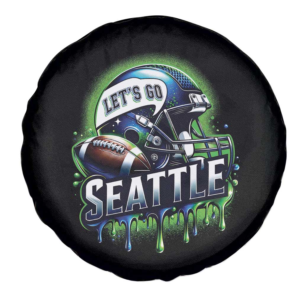 Lets Go Seattle Athletic Helmet Dripping Style Graphic Spare Tire Cover Game Day Sports Fan