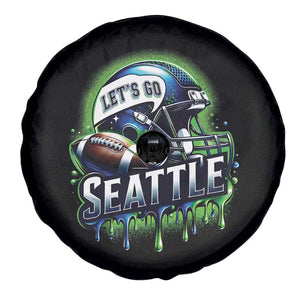 Lets Go Seattle Athletic Helmet Dripping Style Graphic Spare Tire Cover Game Day Sports Fan