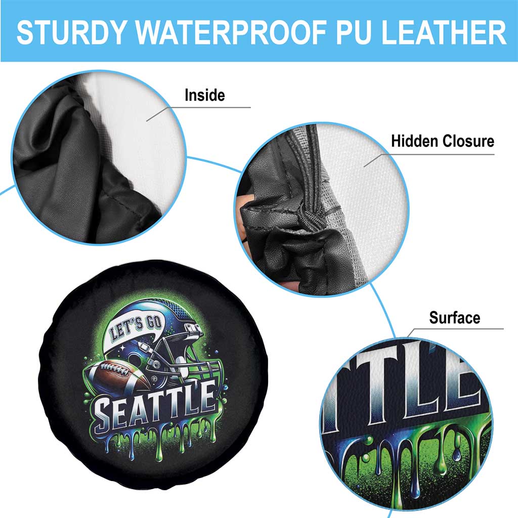 Lets Go Seattle Athletic Helmet Dripping Style Graphic Spare Tire Cover Game Day Sports Fan