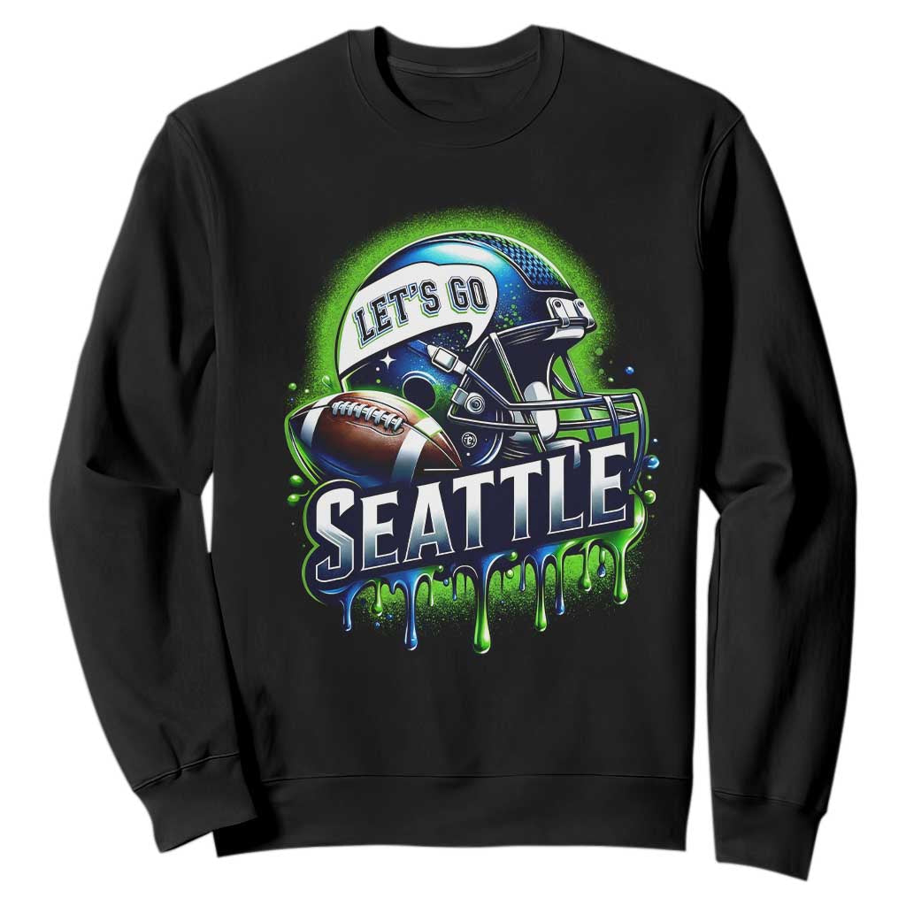 Lets Go Seattle Athletic Helmet Dripping Style Graphic Sweatshirt Game Day Sports Fan