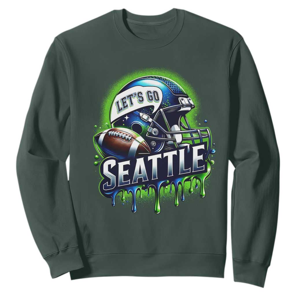 Lets Go Seattle Athletic Helmet Dripping Style Graphic Sweatshirt Game Day Sports Fan
