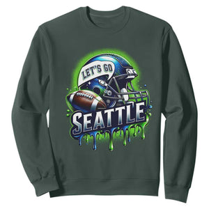 Lets Go Seattle Athletic Helmet Dripping Style Graphic Sweatshirt Game Day Sports Fan