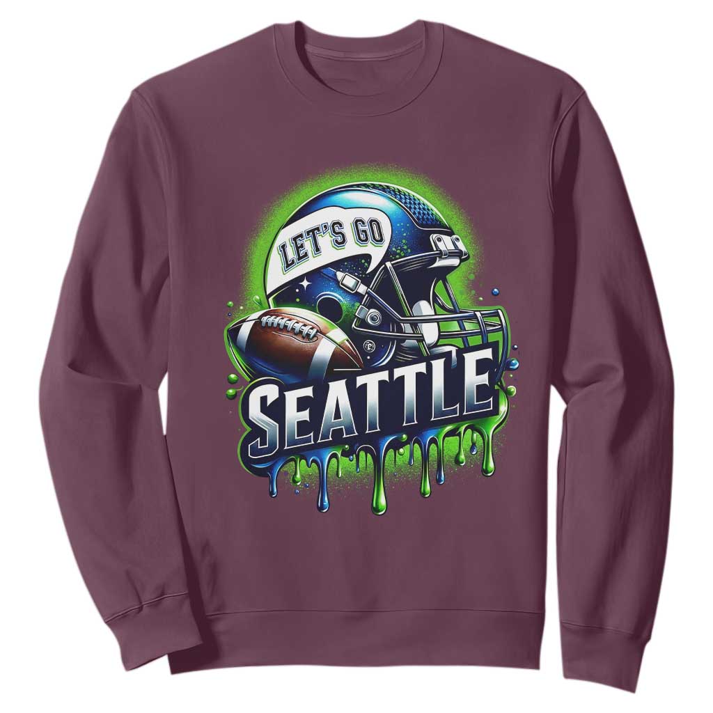 Lets Go Seattle Athletic Helmet Dripping Style Graphic Sweatshirt Game Day Sports Fan