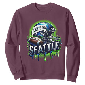 Lets Go Seattle Athletic Helmet Dripping Style Graphic Sweatshirt Game Day Sports Fan